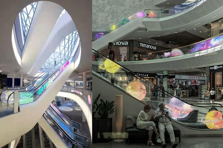transparent soft film led display screen in escalator glass guardrail