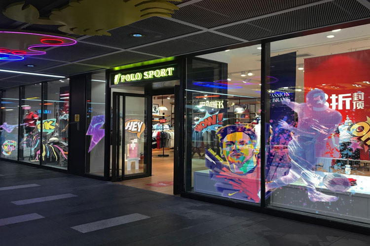 transparent soft film led display screen in chain store glass window