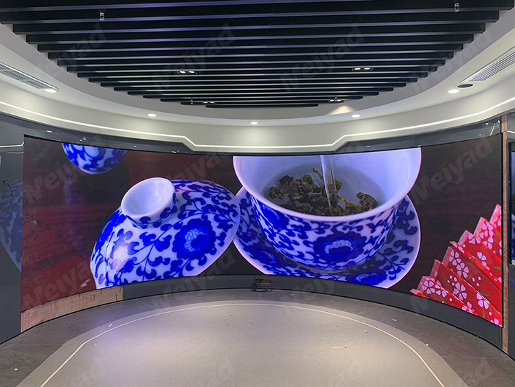 Curved led video wall in Shenzhen Bank with Meiyad P1.5625 flexible led module, W 7750mm * H 1900mm