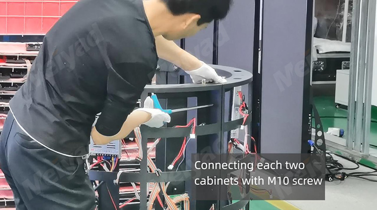 Connecting each two cabinets with M10 screw