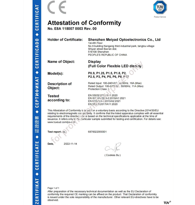 Flexible LED Display CE-EMC Certification