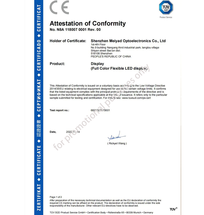 Flexible LED Screen CE-LVD Certification