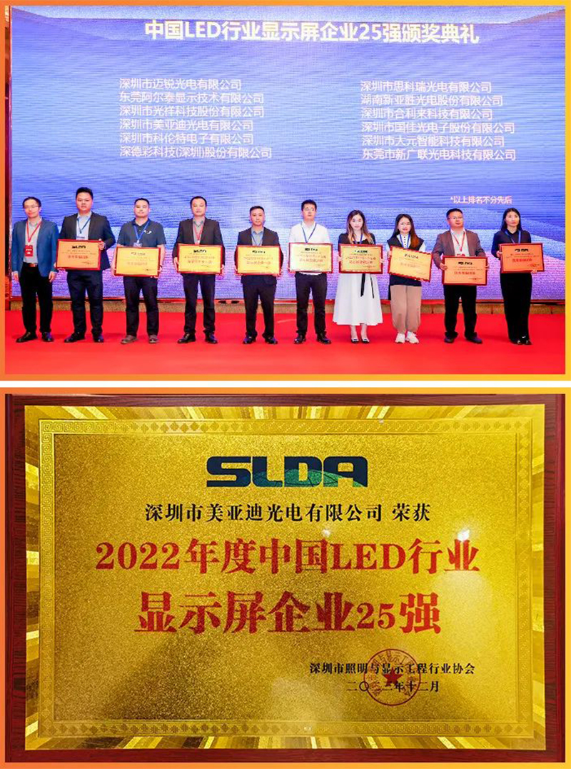 Meiyad won the "Top 25 LED Display Enterprises in China's LED Industry in 2022"