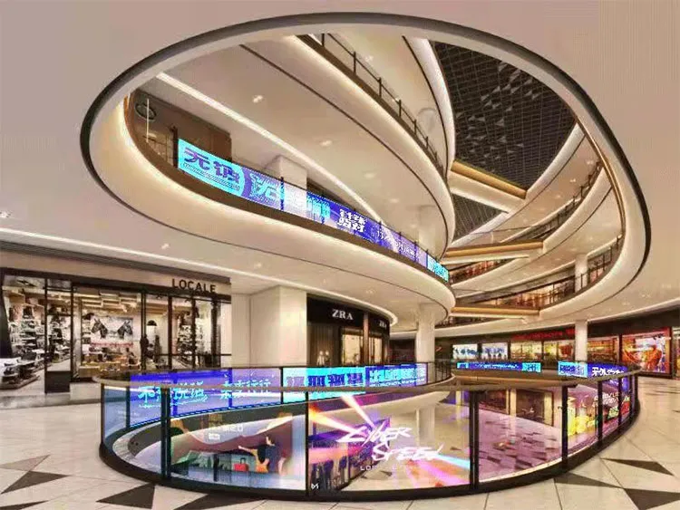 Application of transparent flex led screen - commercial complex glass guardrail