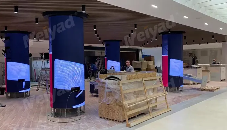 P5 cylinder led displays in Italy shopping mall, 1440mm X 2880mm, four columns