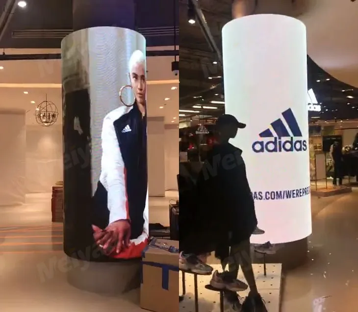 Thailand Adidas Chain Store P2.5 pillar led screen 3840mm * 3000m, 2 columns